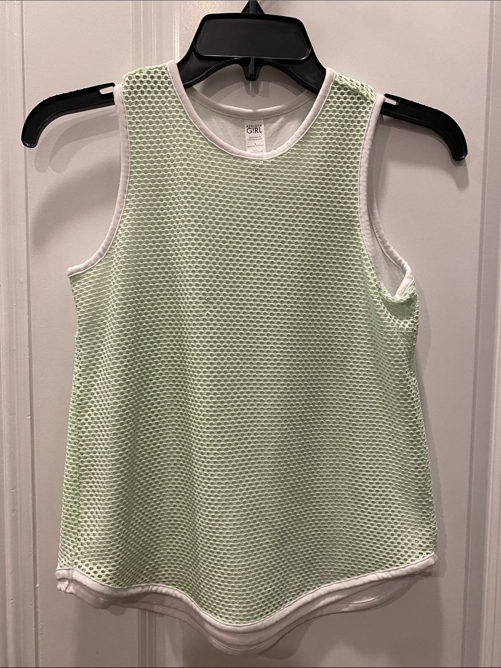 Athleta Light Green Mesh Tank with White Trim